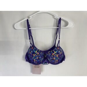 Savage X Fenty Bra 32B Purple Floral Lace Underwire Push Up Adjustable NWT
